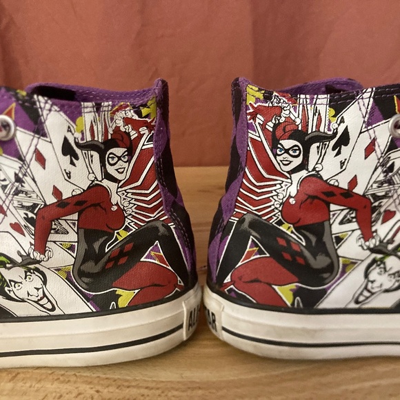 2012 Purple Diamond Print Harley Quinn Joker DC Converse with printed laces - Picture 8 of 12